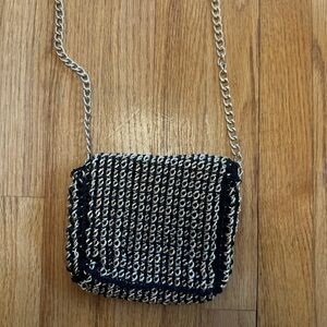 Chic Black and White Chain Shoulder Bag